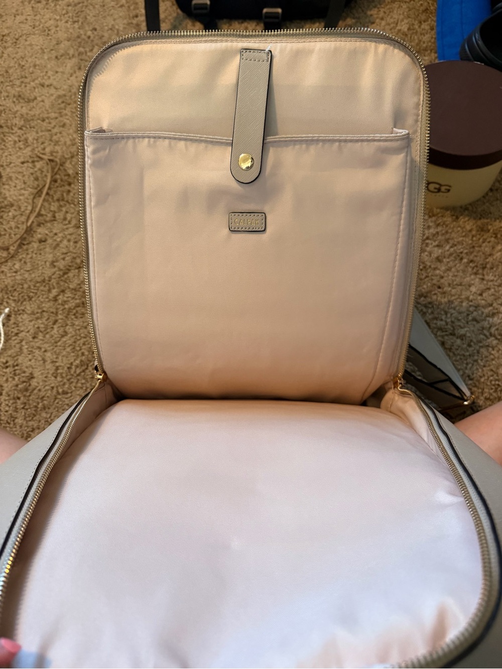 Calpak Cream Gray Convertible Backpack with Whipstitch Trim - Picture 2 of 3